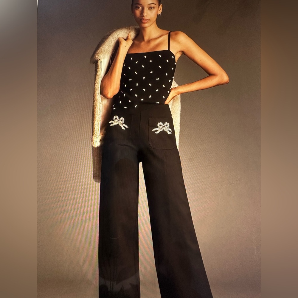 New with Tag! Maeve Anthropologie Colette Beaded Front Pockets Pants sz 32
